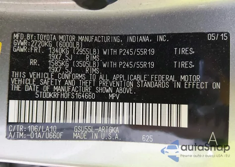 2015 Toyota Highlander Limited Platinum V6 from USA, damaged, VIN 5TDDKRFH0FS164660